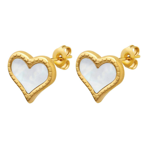 18K gold plated Stainless steel  Hearts earrings mother of pearl