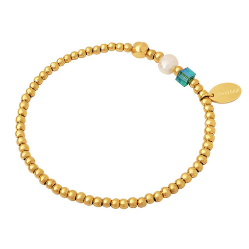 18K gold plated Stainless steel expandable ball bracelet with turquoise iridescent CZ