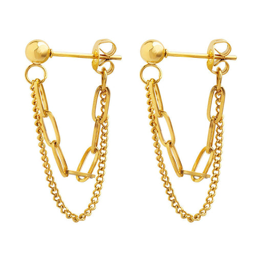 18K gold plated Stainless steel ball earrings with paper clip link and chain