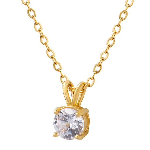 18K gold plated Stainless steel necklace round CZ solitaire