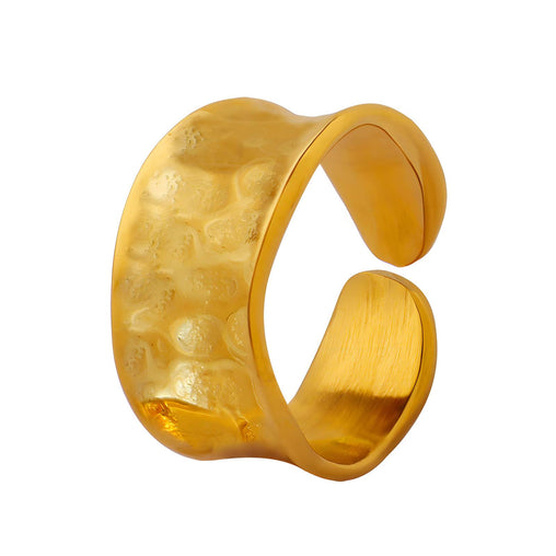 18K gold plated Stainless steel finger ring Hammered finish - adjustable