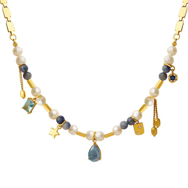 18K gold plated  Stars necklace blue stones
