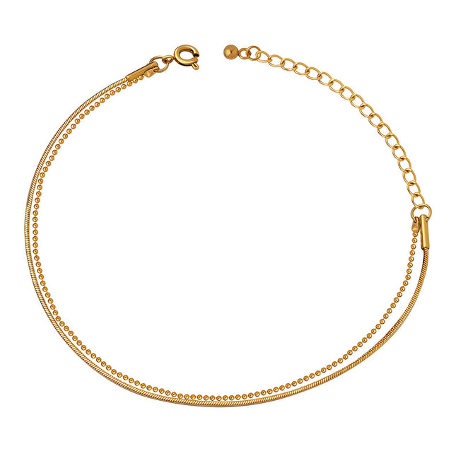 18K gold plated Stainless steel bracelet with bead and snake chain