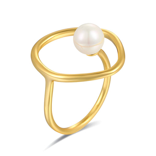 18K gold plated Stainless steel faux pearl finger ring
