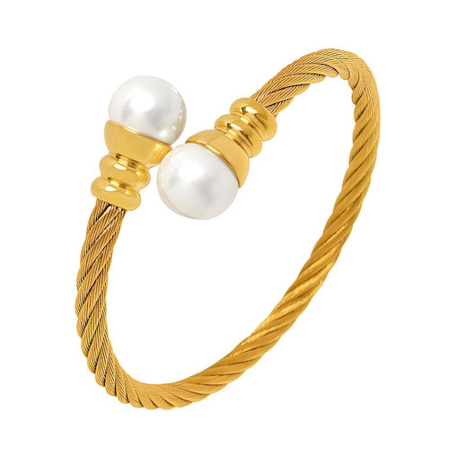 18K gold plated Stainless steel bracelet twisted rope bangle with faux pearl