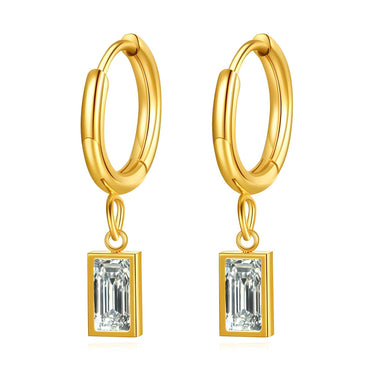 18K gold plated rectangular cut CZ  huggie drop Stainless steel earrings
