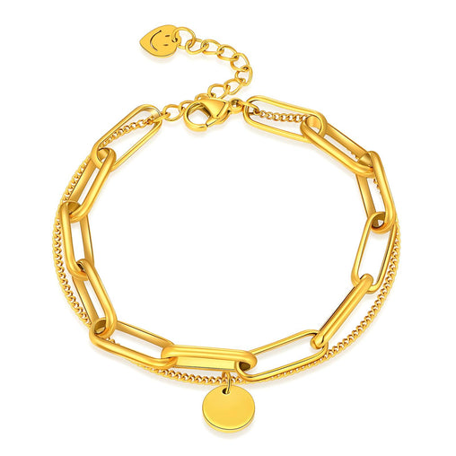 18K gold plated Stainless steel bracelet paper clip and curb link chains with heart and disc