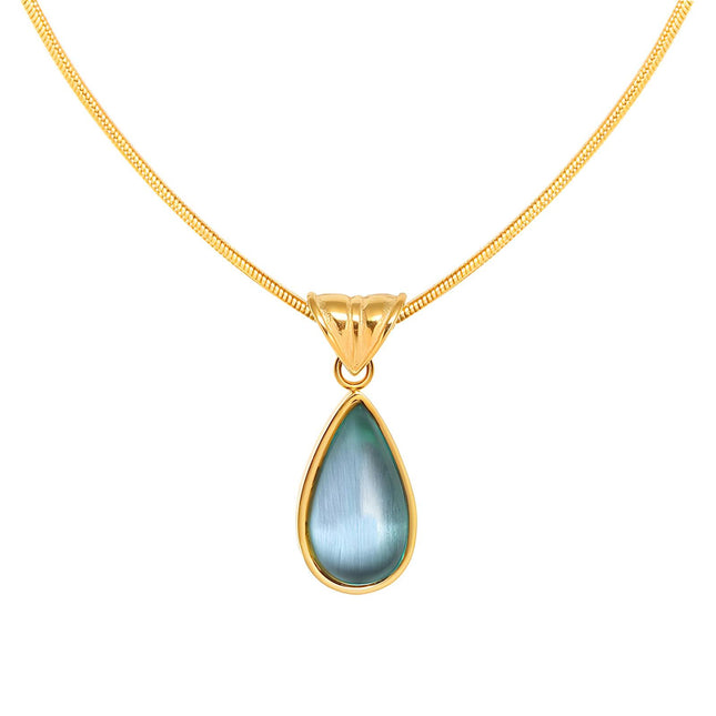 18K gold plated Stainless steel blue tear drop shaped enamel necklace