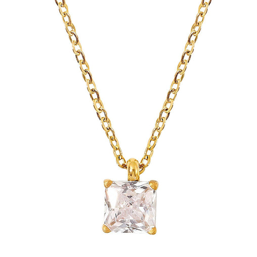 18K gold plated Stainless steel princess cut CZ necklace
