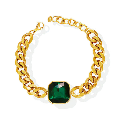 18K gold plated Stainless steel bracelet vibrant green CZ