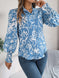 Printed Collared Neck Lantern Sleeve Shirt