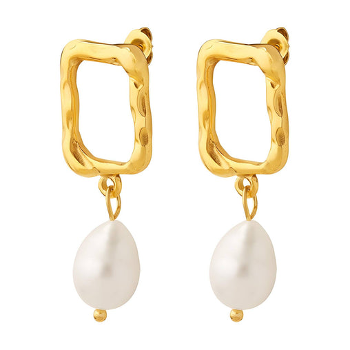 18K gold plated Stainless steel  baroque pearl earrings