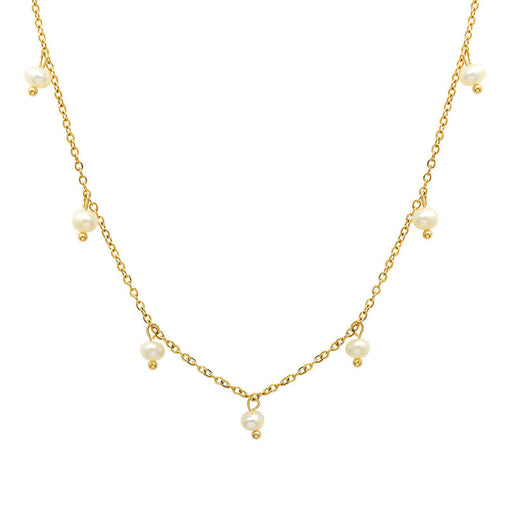 18K gold plated Stainless steel fresh water pearl dangle necklace