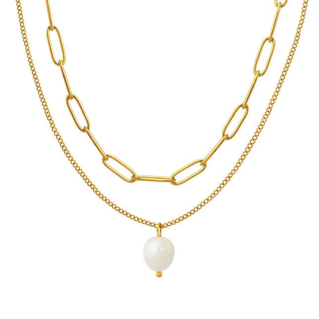 18K gold plated Stainless steel necklace freshwater pearl pendant