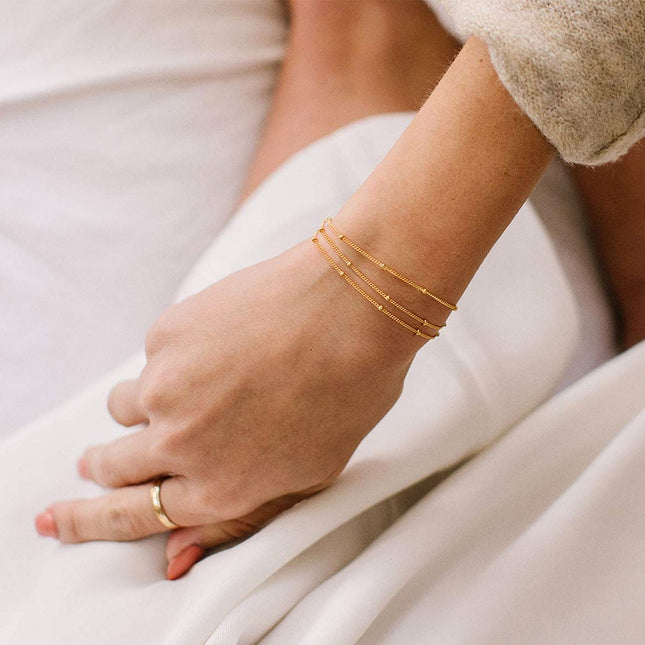 18K gold plated Stainless steel bracelet 3 row satellite chain with dangling CZ