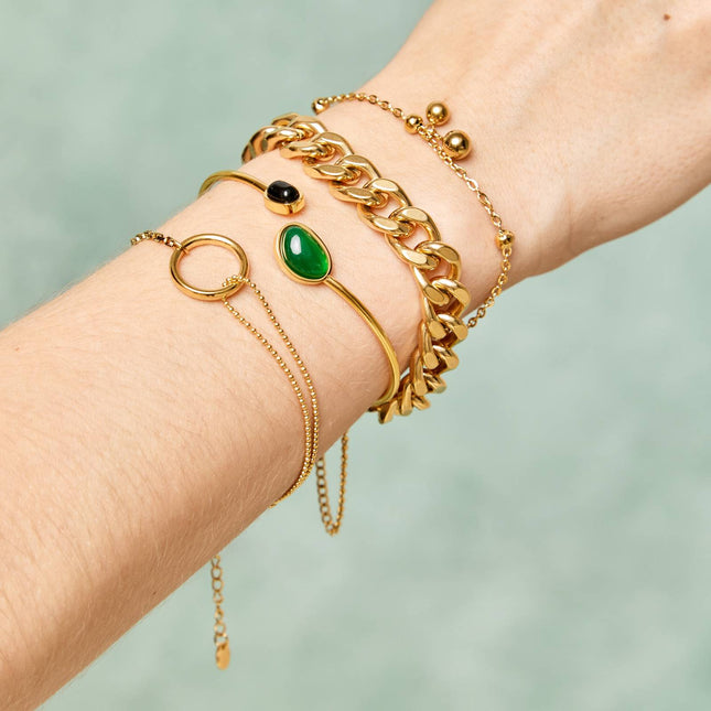 18K gold plated Stainless steel bracelet link and bead with Circle