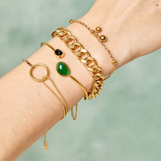 18K gold plated Stainless steel bracelet link and bead with Circle