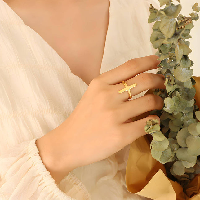 18K gold plated Stainless steel  Cross finger ring