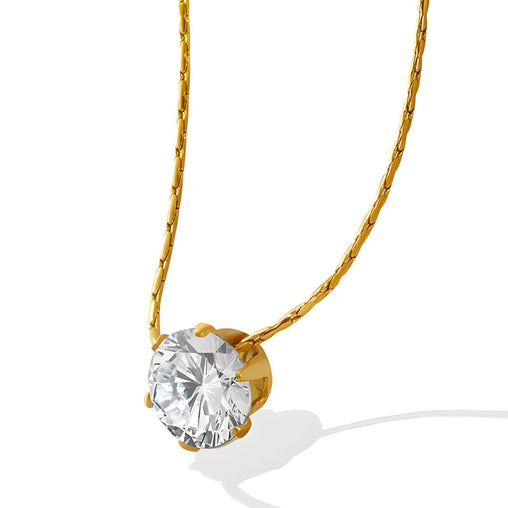 18K gold plated Stainless steel round CZ solitaire necklace