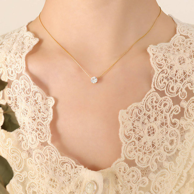 18K gold plated Stainless steel round CZ solitaire necklace