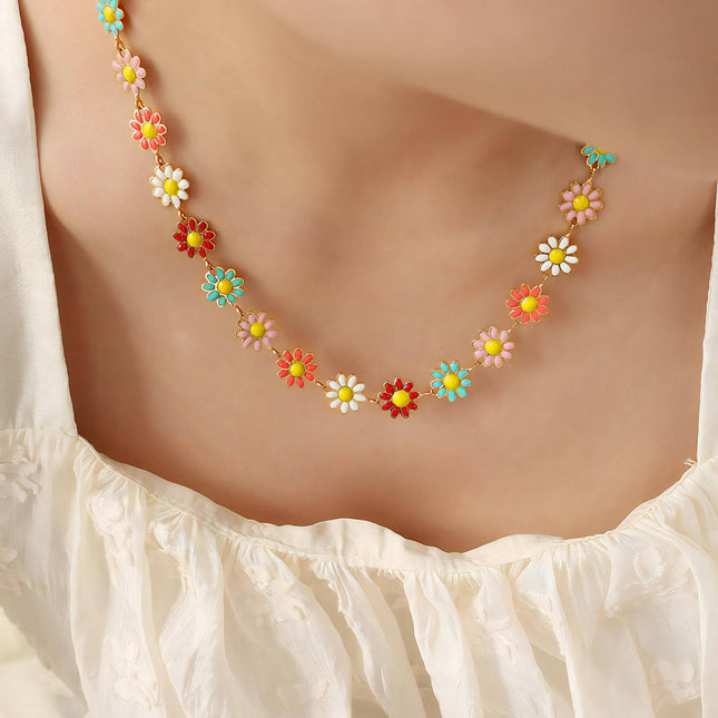 18K gold plated Stainless steel  Flowers necklace