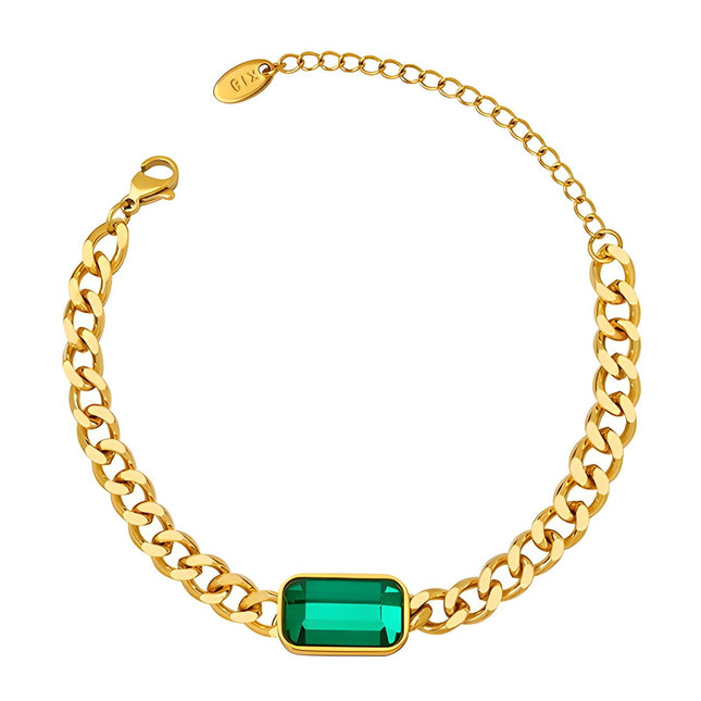 18K gold plated Stainless steel bracelet vibrant green CZ