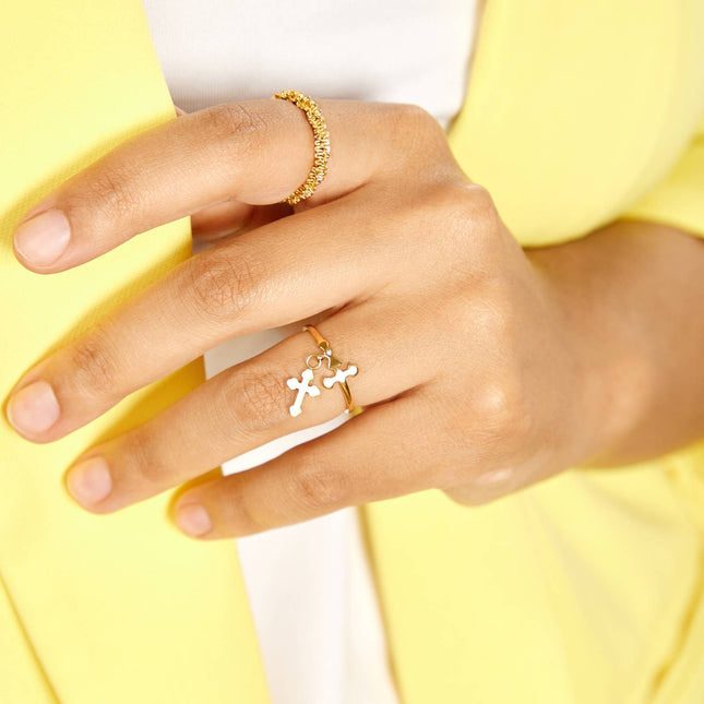 18K gold plated Stainless steel  Crosses finger ring