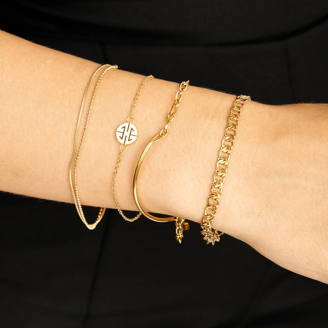 18K gold plated Stainless steel bracelet with bead and snake chain