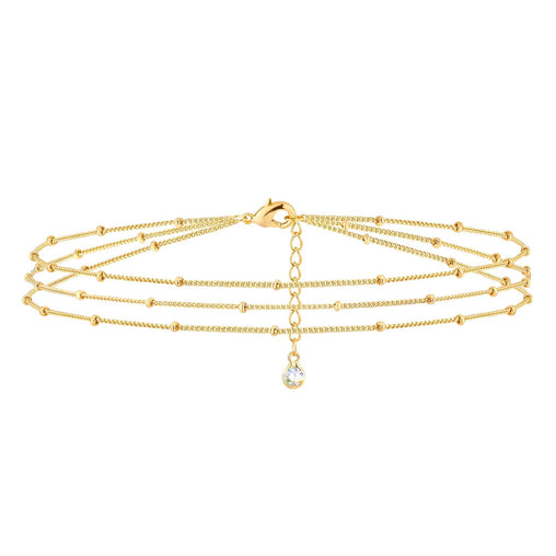 18K gold plated Stainless steel bracelet 3 row satellite chain with dangling CZ