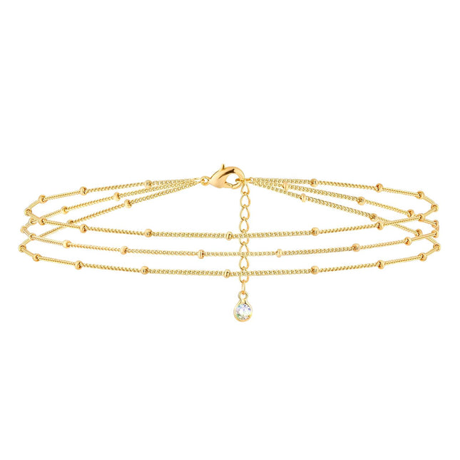 18K gold plated Stainless steel bracelet 3 row satellite chain with dangling CZ