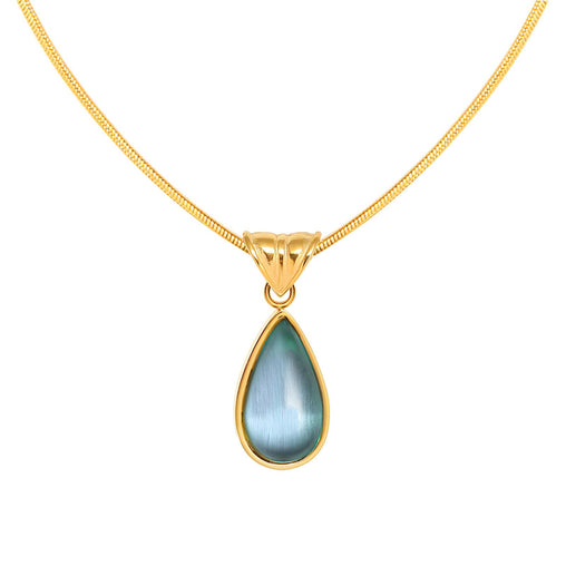 18K gold plated Stainless steel blue tear drop shaped enamel necklace