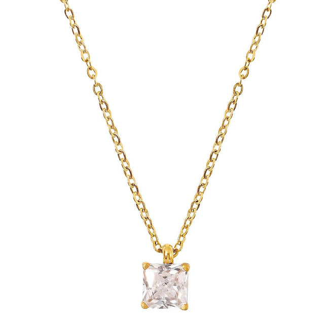 18K gold plated Stainless steel princess cut CZ necklace